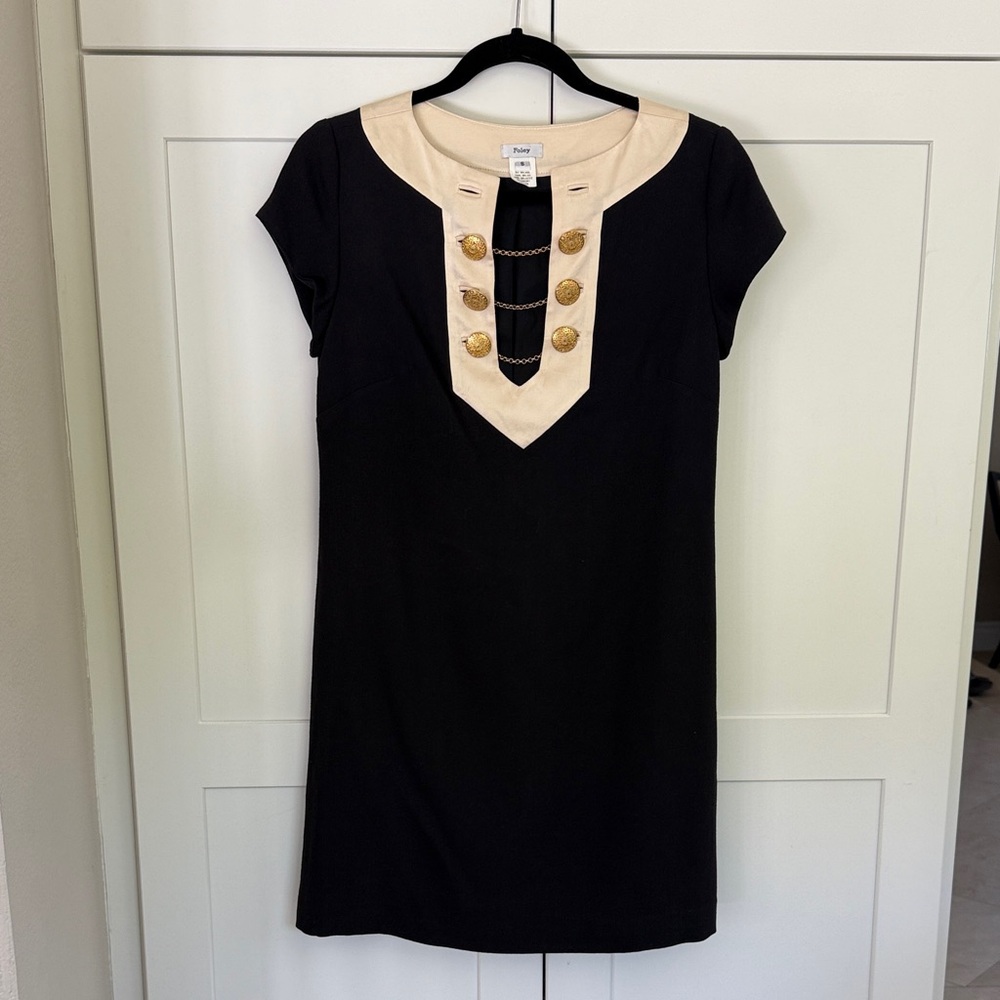 Foley + Corinna Black and Cream Mini Dress with Gold Accents Size Small